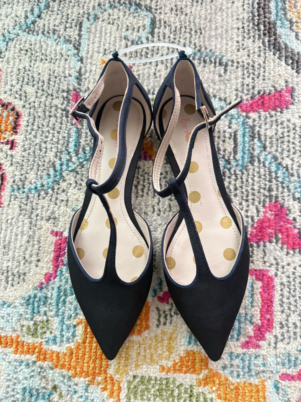 Boden Black T-Strap Pointed-Toe Flats